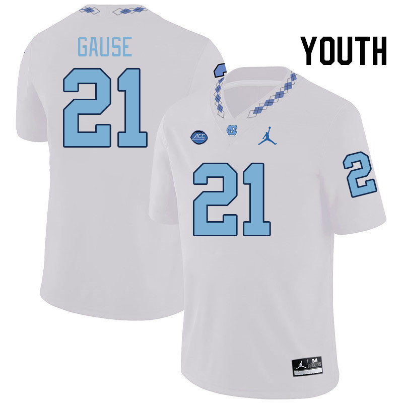 Youth #21 Davion Gause North Carolina Tar Heels College Football Jerseys Stitched-White